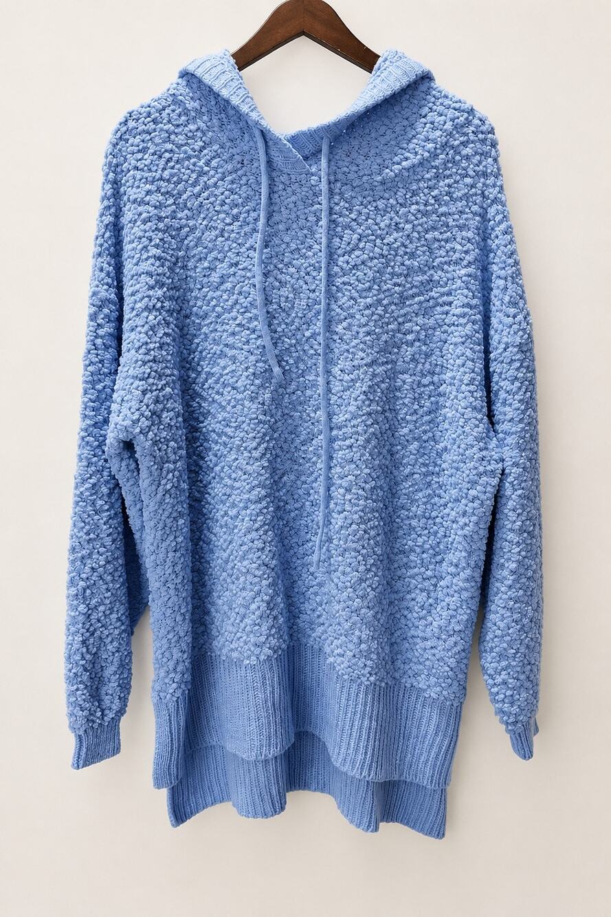 Zenana 2X Blue Popcorn Knit Hoodie Sweater Oversized High Low Plus Size